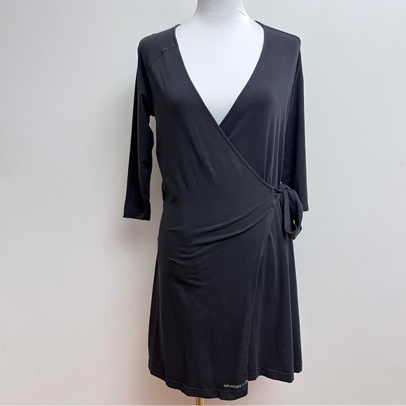Merrell Black Surplice V neck Quarter Sleeve Mini Wrap Dress XS - Picture 1 of 9